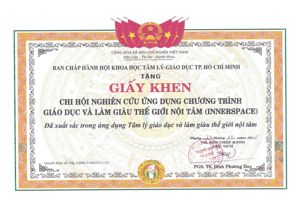 trung-tam-innerspace-viet-nam-giay-khen-hoi-tam-ly-tphcm